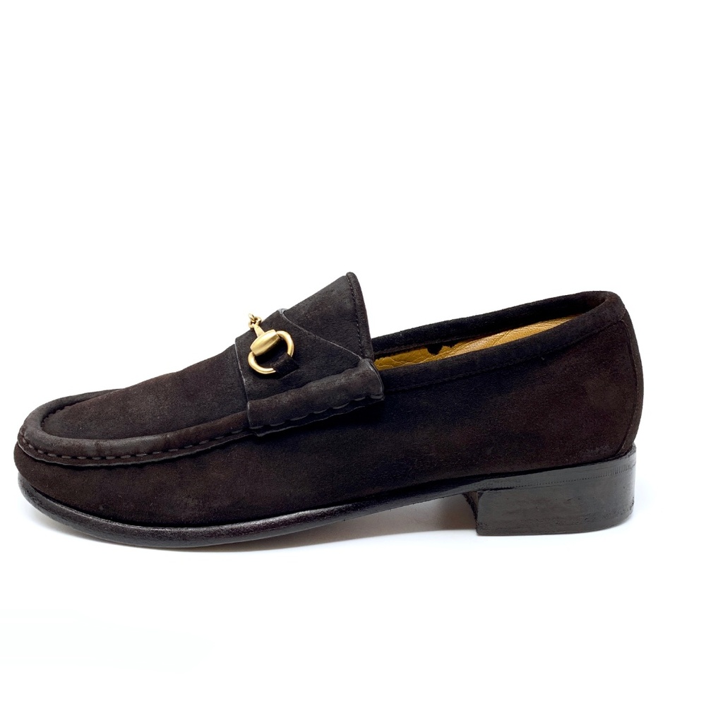 GUCCI Dark Brown Suede Gold Bit Luxury Loafer - Picture 5 of 7